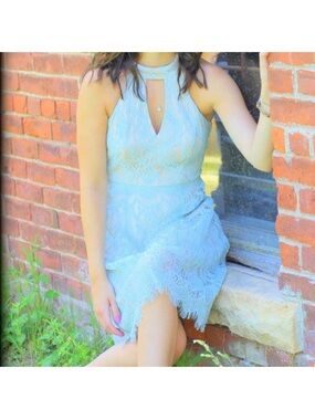 Soprano Light Blue Lace Halter Dress